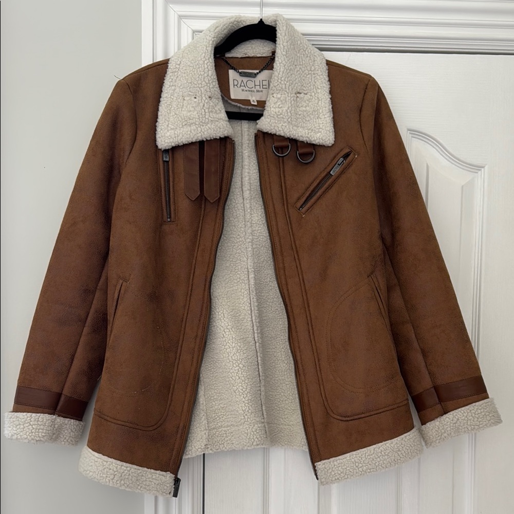 Rachel Roy Faux-Suede Shearling-Trim Jacket M